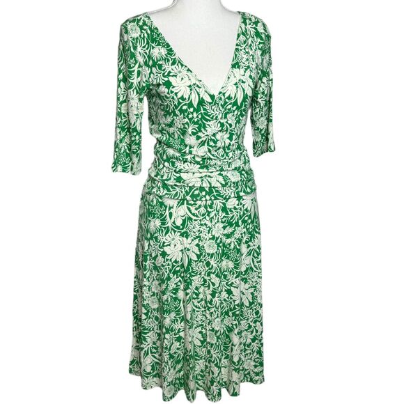 Cabi #572 Women S Green Floral Faux Wrap 3/4 Sleeve Casual Jersey Midi Dress VTG - Picture 4 of 10
